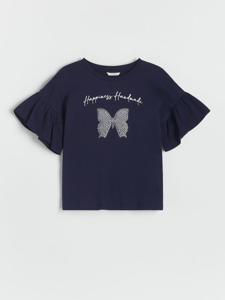 T-shirt z aplikacją - granatowy - RESERVED