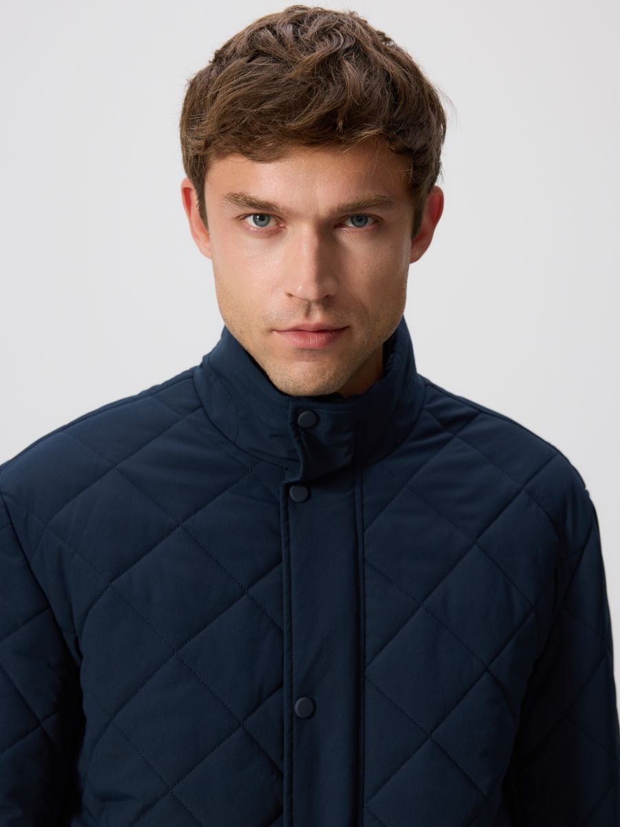 Quilted jacket with stand up collar - navy - RESERVED