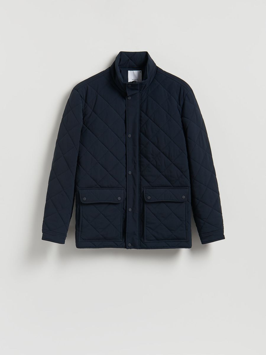 Quilted jacket with stand up collar - navy - RESERVED