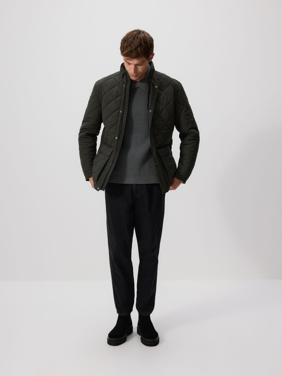 Quilted jacket with stand up collar - dark green - RESERVED