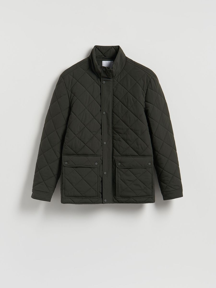 Quilted jacket with stand up collar - dark green - RESERVED