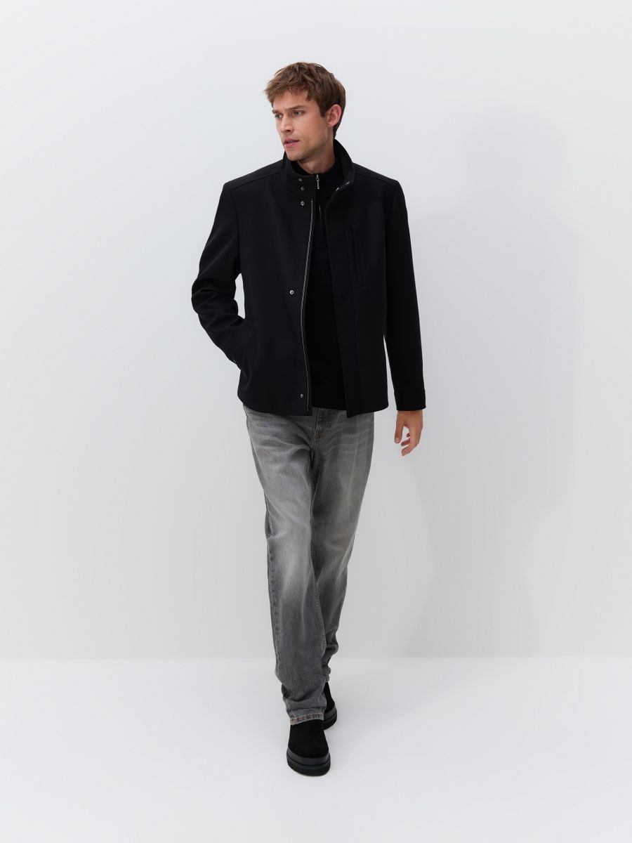 Short coat with stand-up collar - black - RESERVED