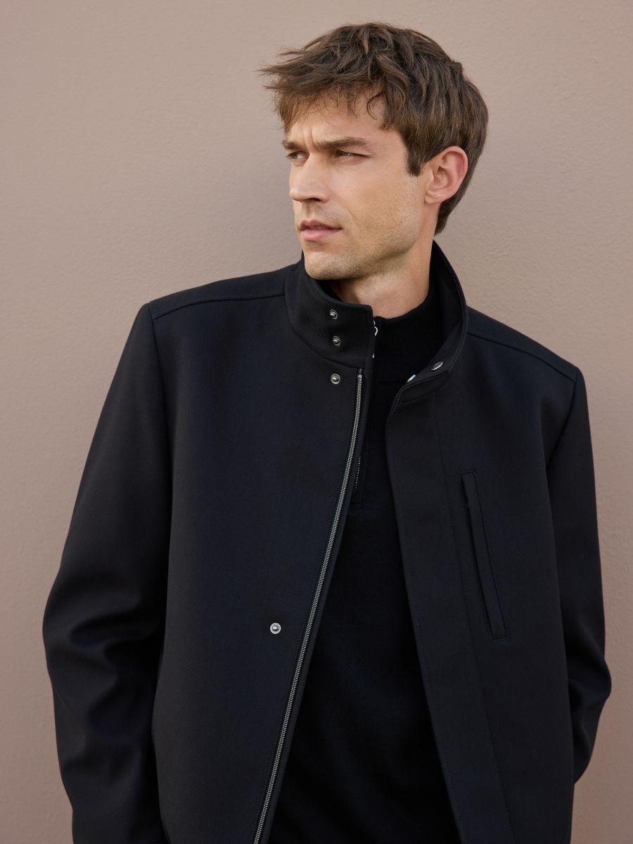 Short coat with stand-up collar - black - RESERVED
