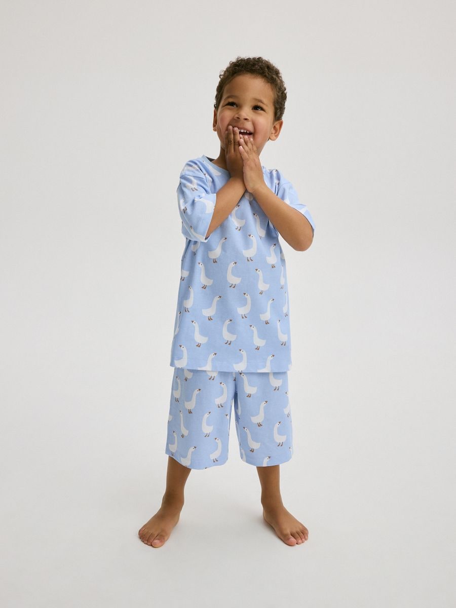 Komplet pidžame s visokim udjelom pamuka s printom - svjetloplavo - RESERVED