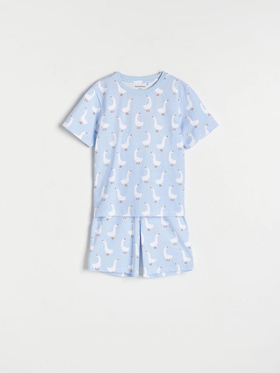 Printed cotton rich pyjama set - light blue - RESERVED