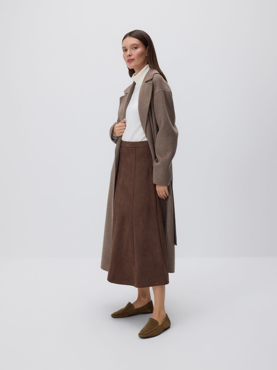 Faux suede midi skirt - brown - RESERVED
