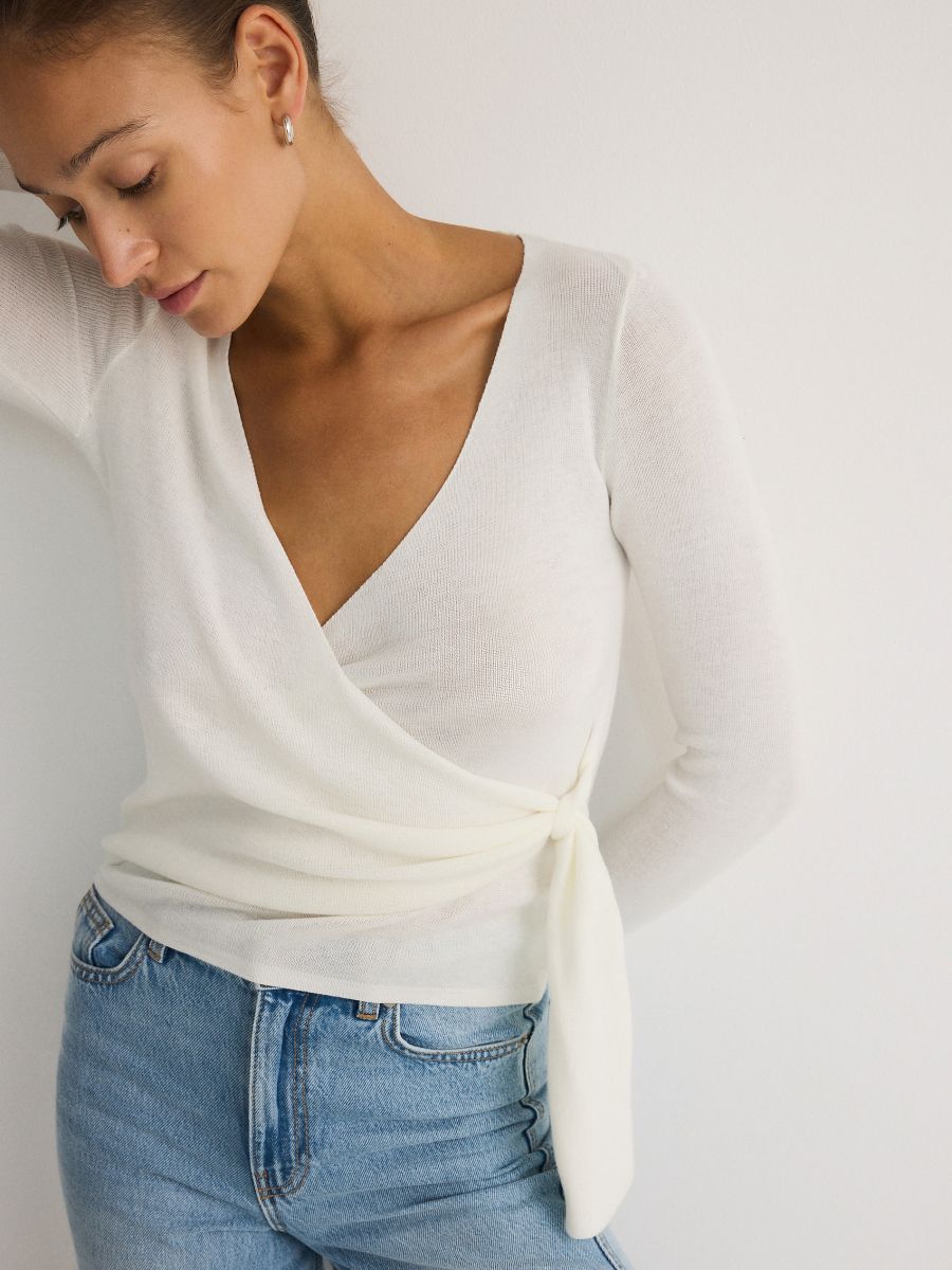 Wrap front sweater - cream - RESERVED - 2