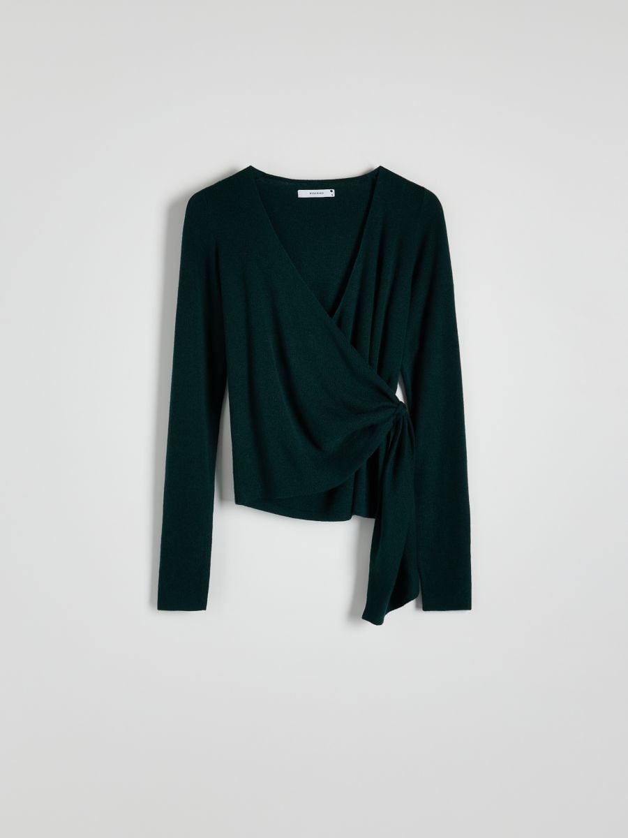 Pullover mit Umschlag-Bindung - dunkelgrün - RESERVED - 4