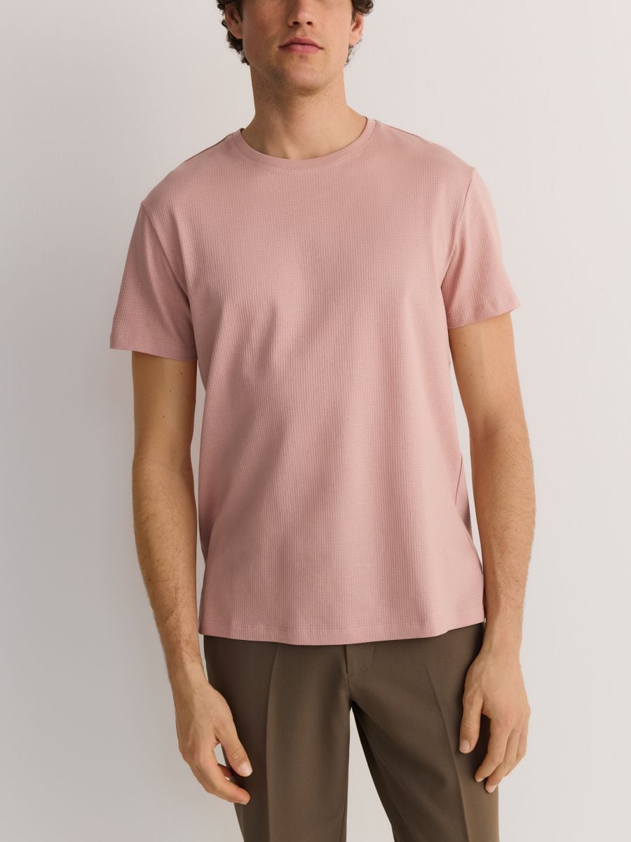 Βαμβακερή μπλούζα regular fit - θαμπο ροζ - RESERVED - 2
