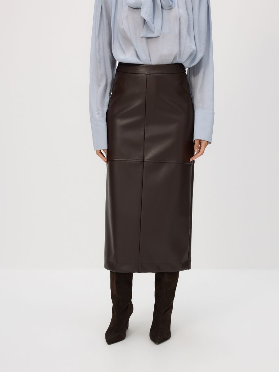 Midi skirt with split - brown - RESERVED
