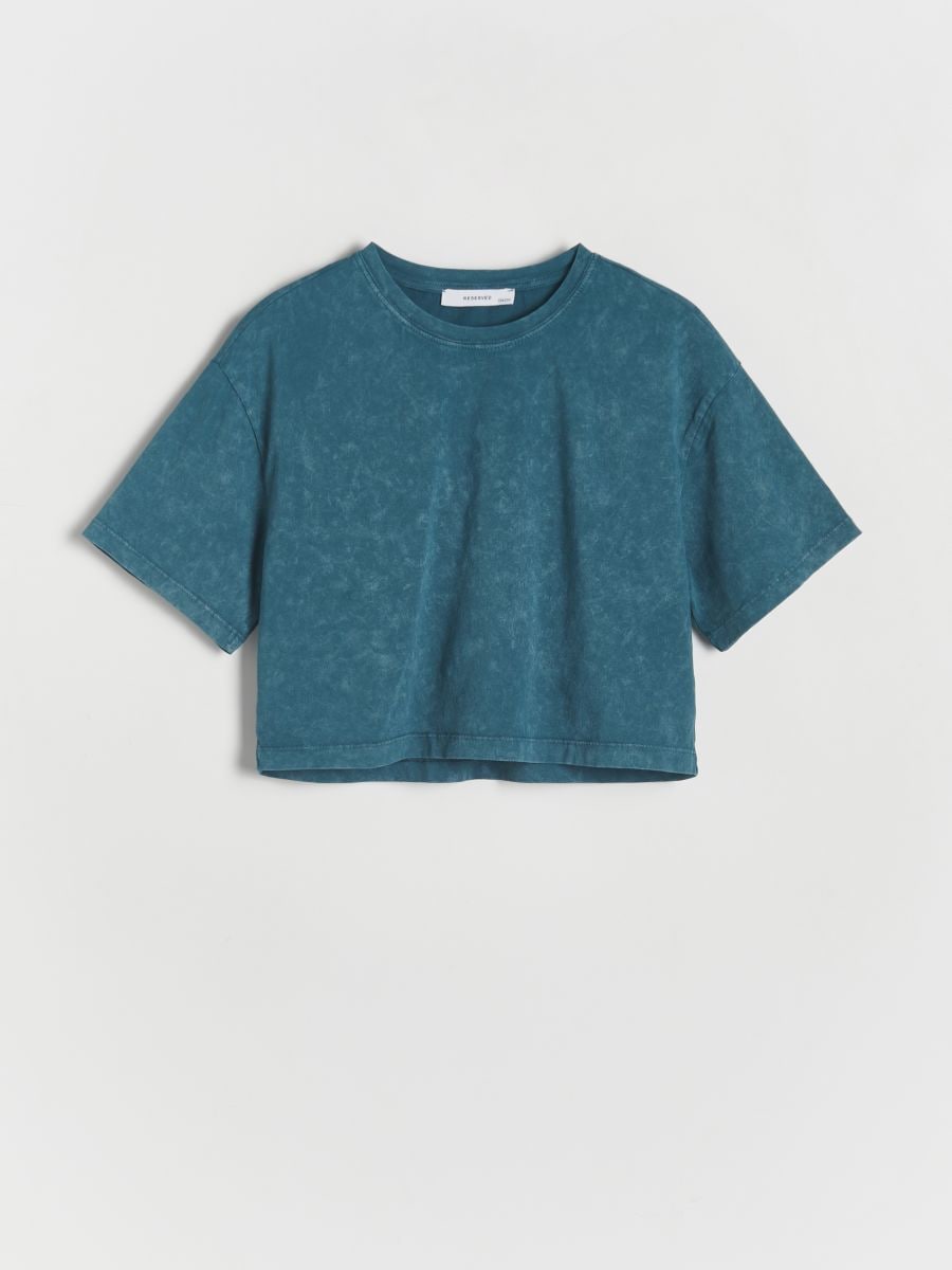 T-shirt with wash effect - teal green - RESERVED