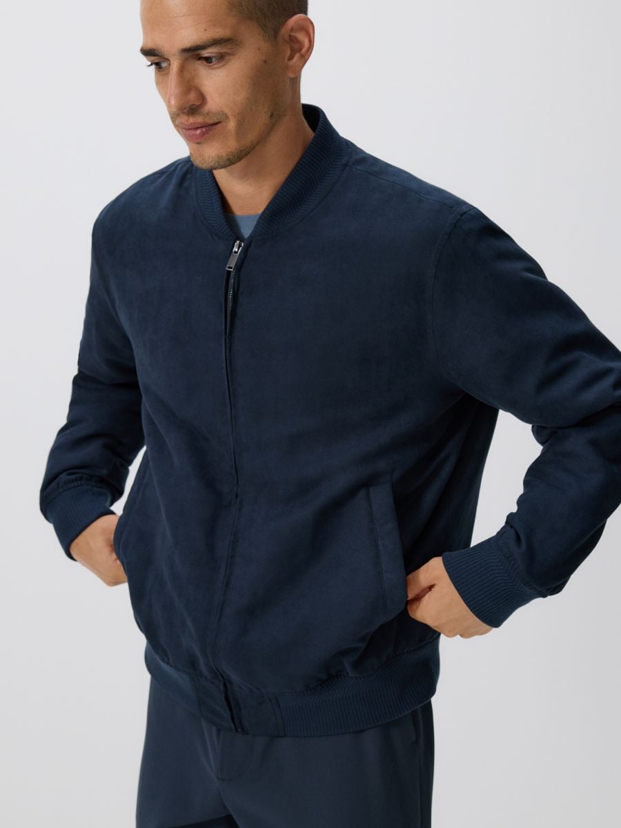 Suede imitation bomber jacket - navy - RESERVED