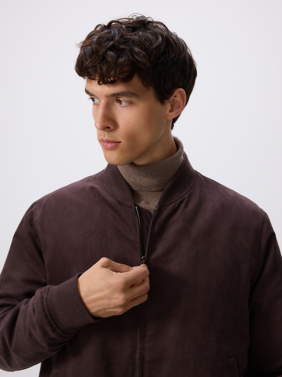 Suede bomber jacket - dark brown - RESERVED