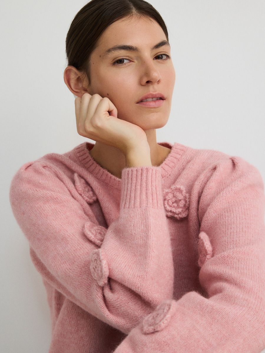 Sweater with roses - pink - RESERVED - 2