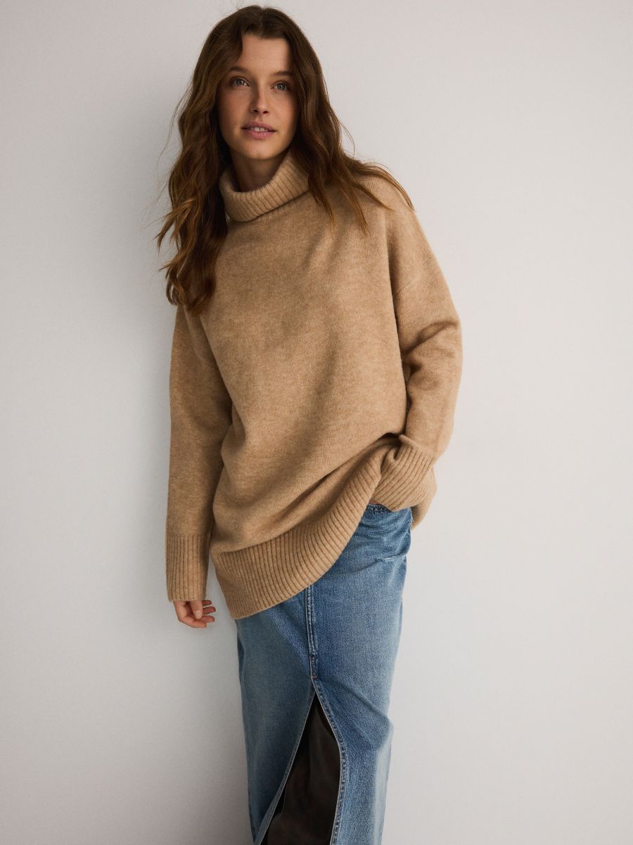 Turtleneck jumper - beige - RESERVED