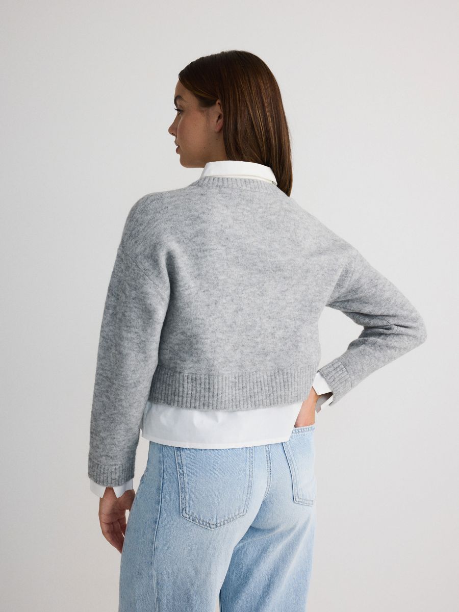 Krótki sweter z koszulowymi elementami - jasnoszary - RESERVED - 3