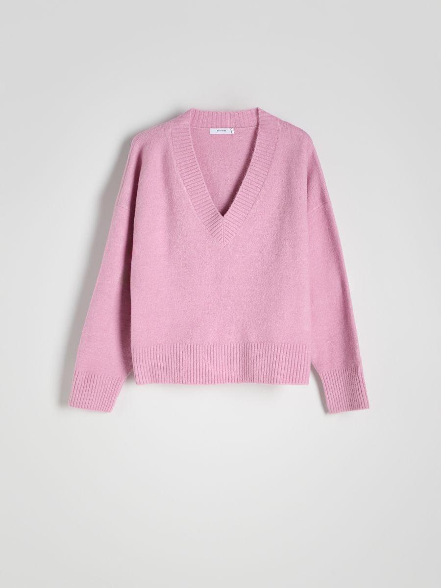 Jumper with deep V neck - rose - RESERVED - 5