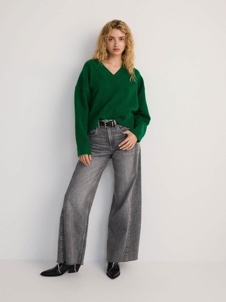Jumper with deep V neck - fresh green - RESERVED - 3