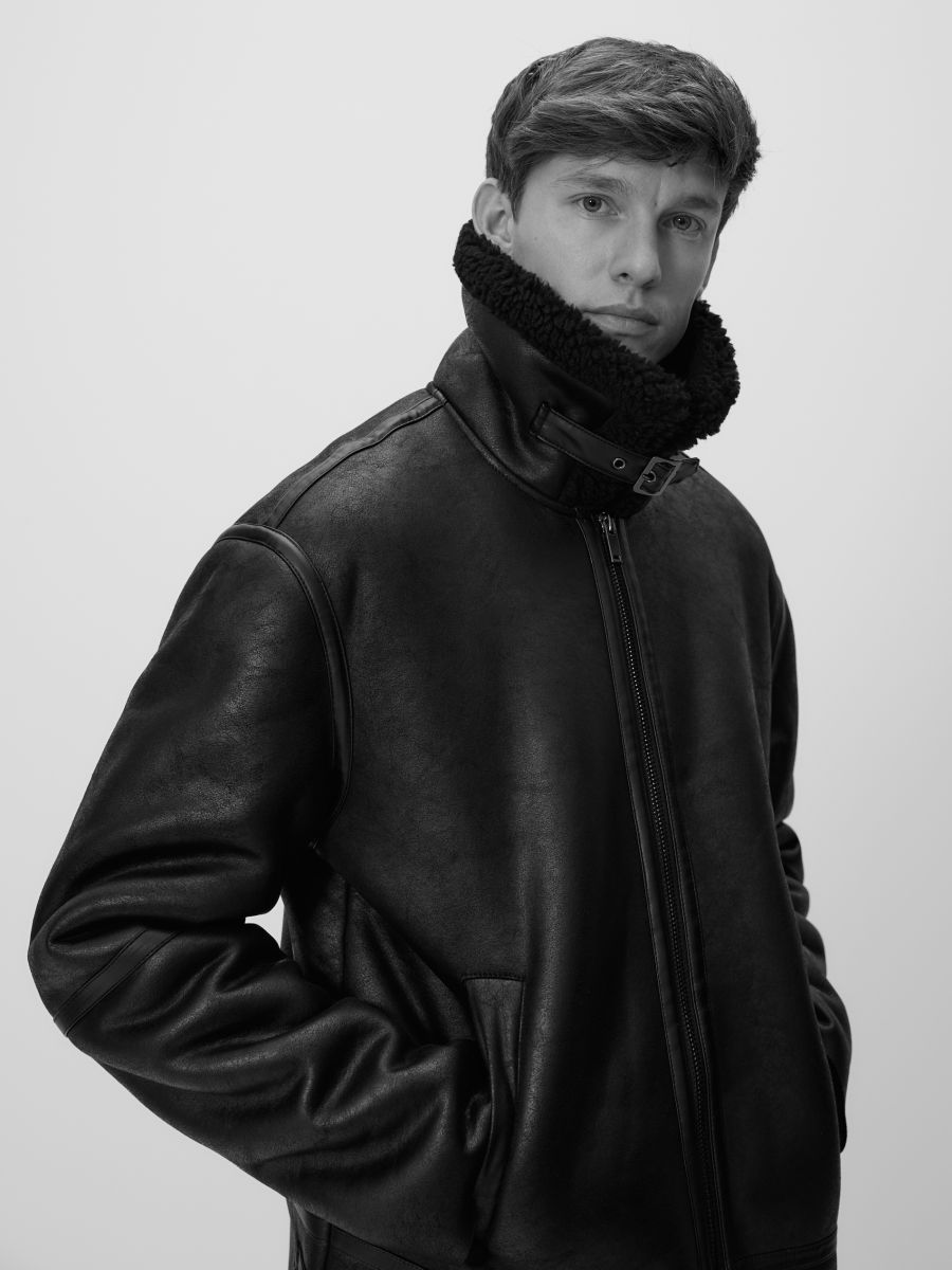 Sherpa jacket with collar - black - RESERVED