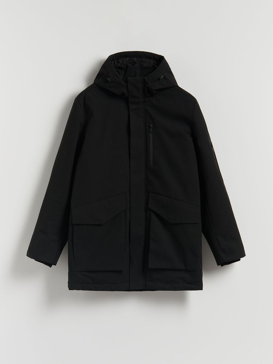 Wasserfester Parka mit Kapuze - schwarz - RESERVED