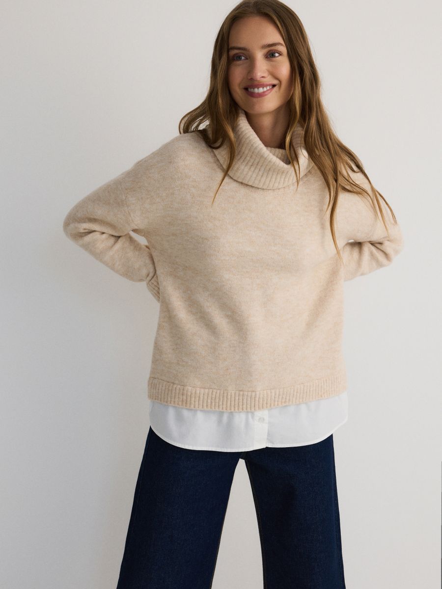 Turtleneck jumper - beige - RESERVED