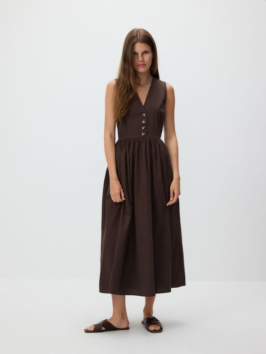 Midi dress with ruffles - dark brown - RESERVED - 4