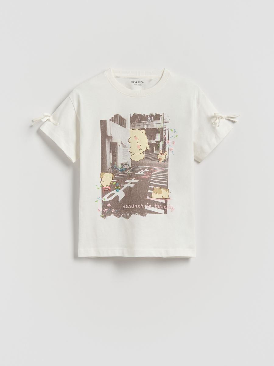 T-shirt z nadrukiem - złamana biel - RESERVED