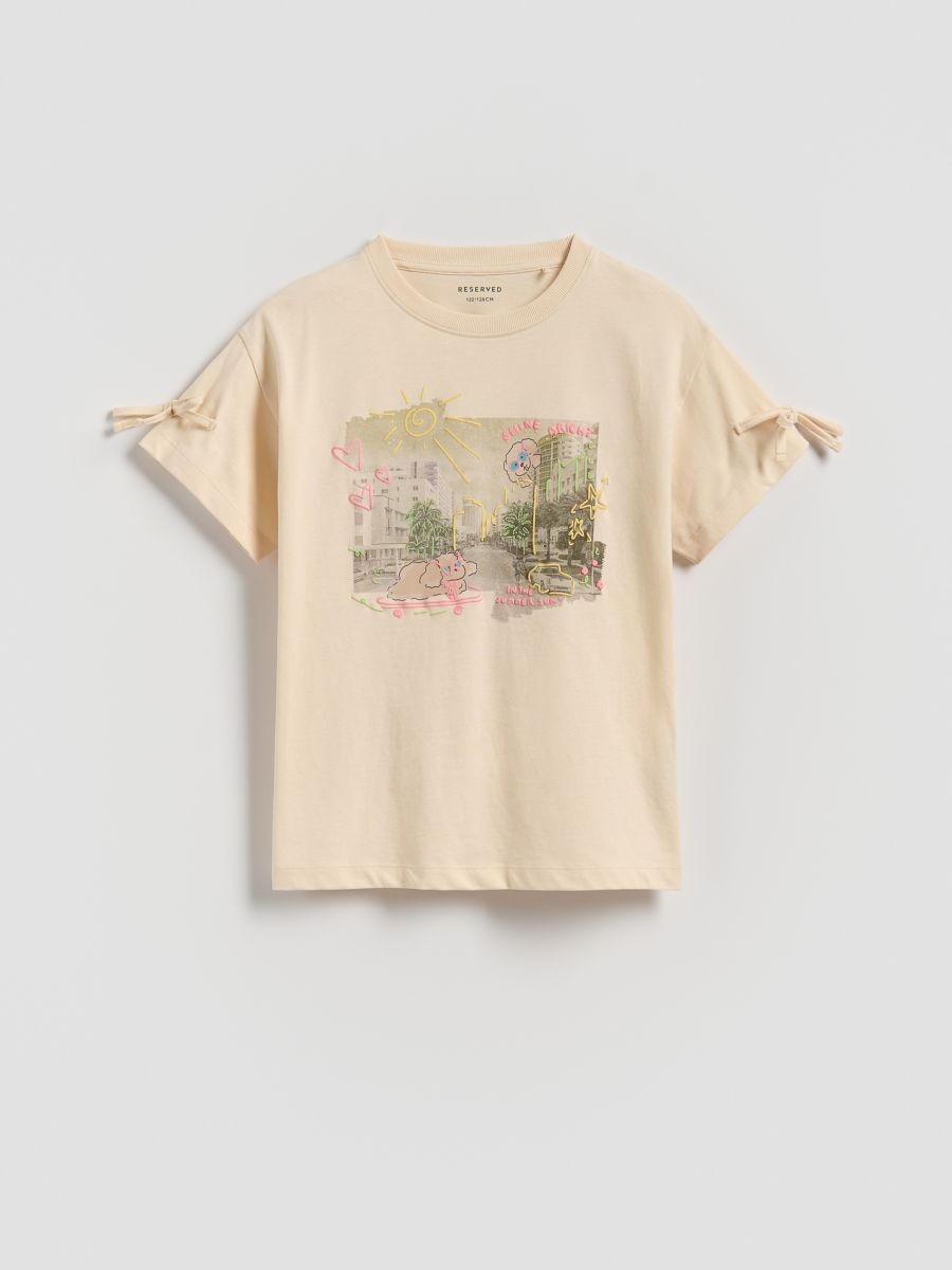 T-shirt z nadrukiem - beżowy - RESERVED