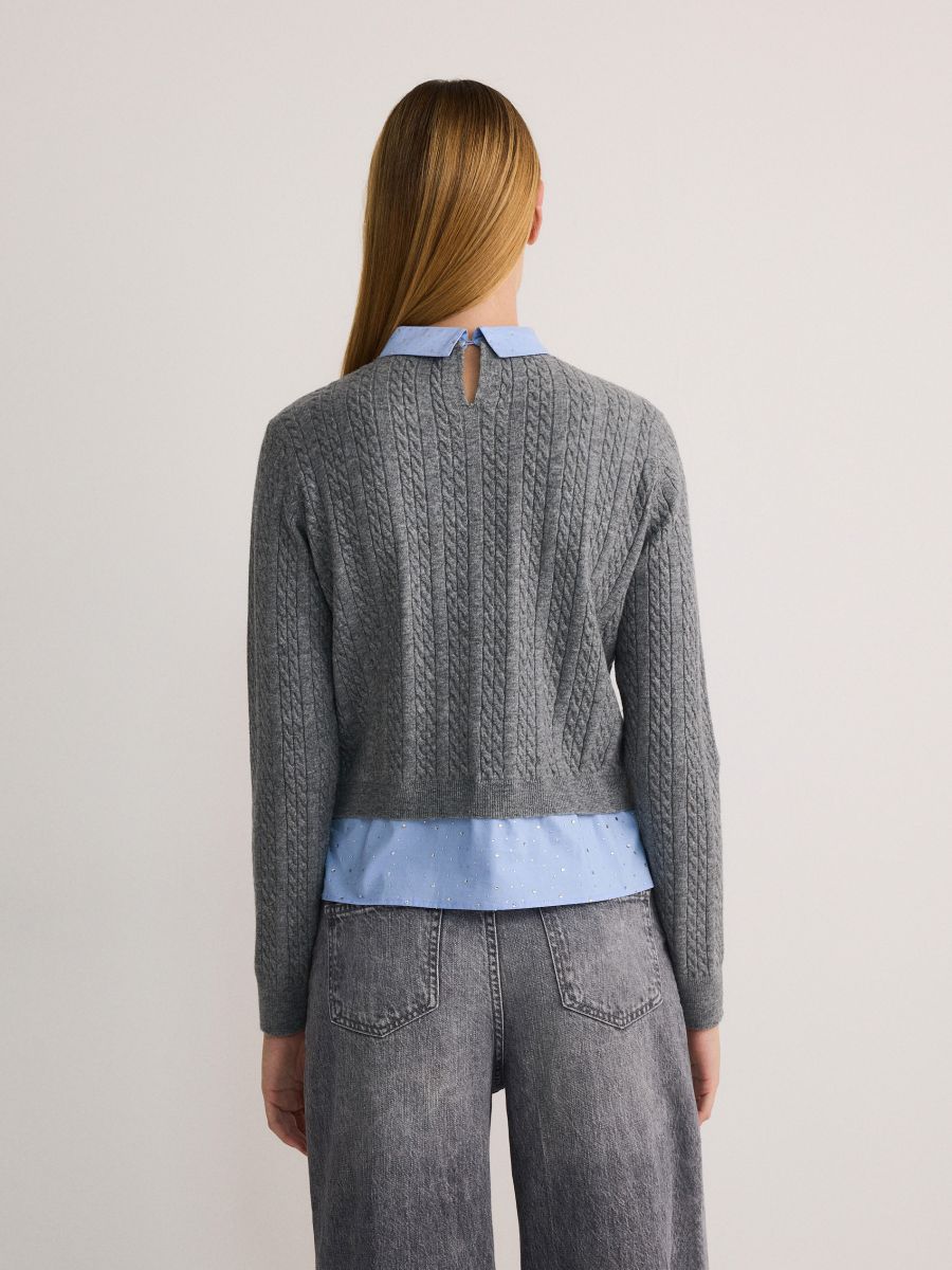 Sweter z koszulowymi elementami - szary - RESERVED - 3