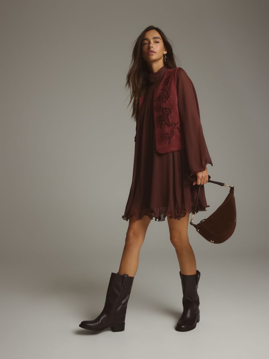 Faux suede bag - dark brown - RESERVED
