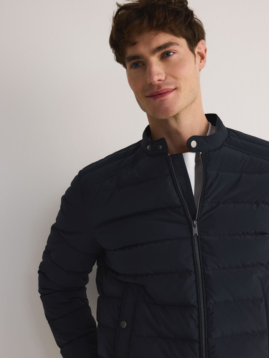 Quilted jacket with stand up collar - navy - RESERVED - 3