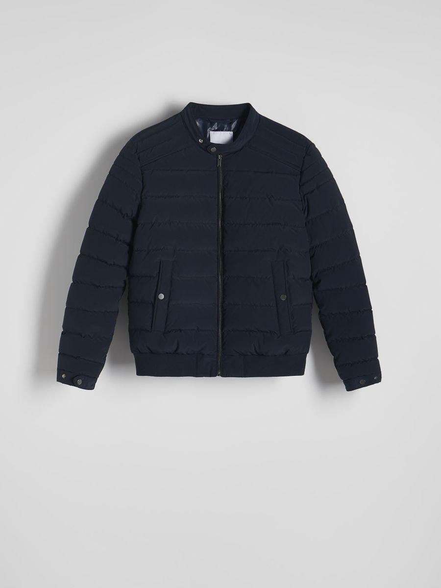 Quilted jacket with stand up collar - navy - RESERVED