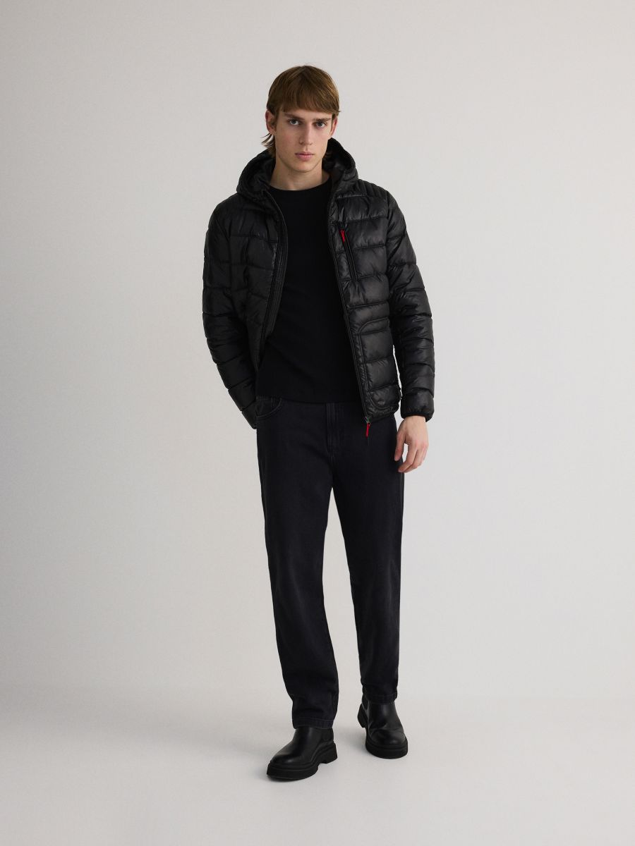 Quilted jacket with hood - black - RESERVED