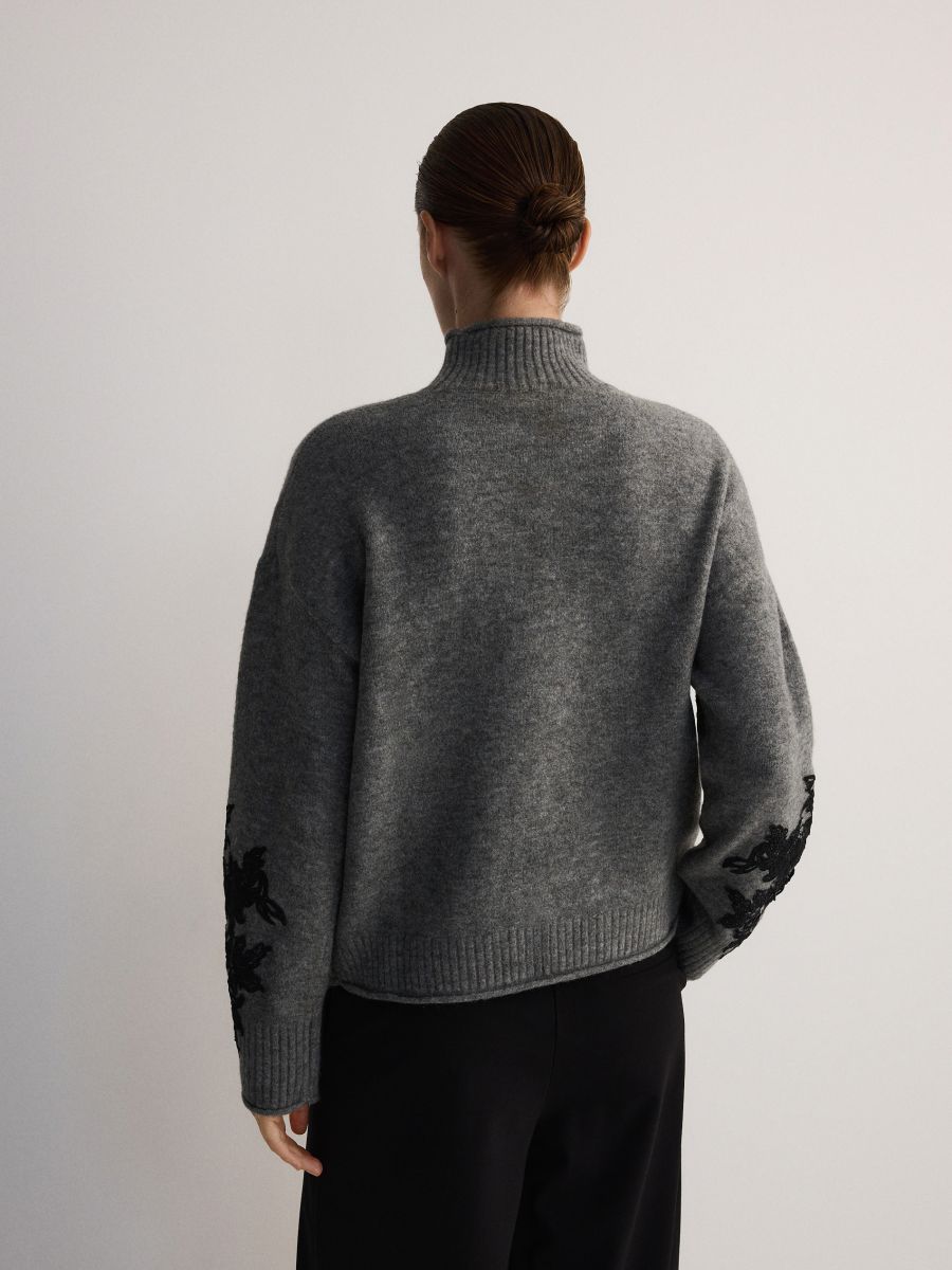 Turtleneck sweater with appliqué - mid grey - RESERVED - 3