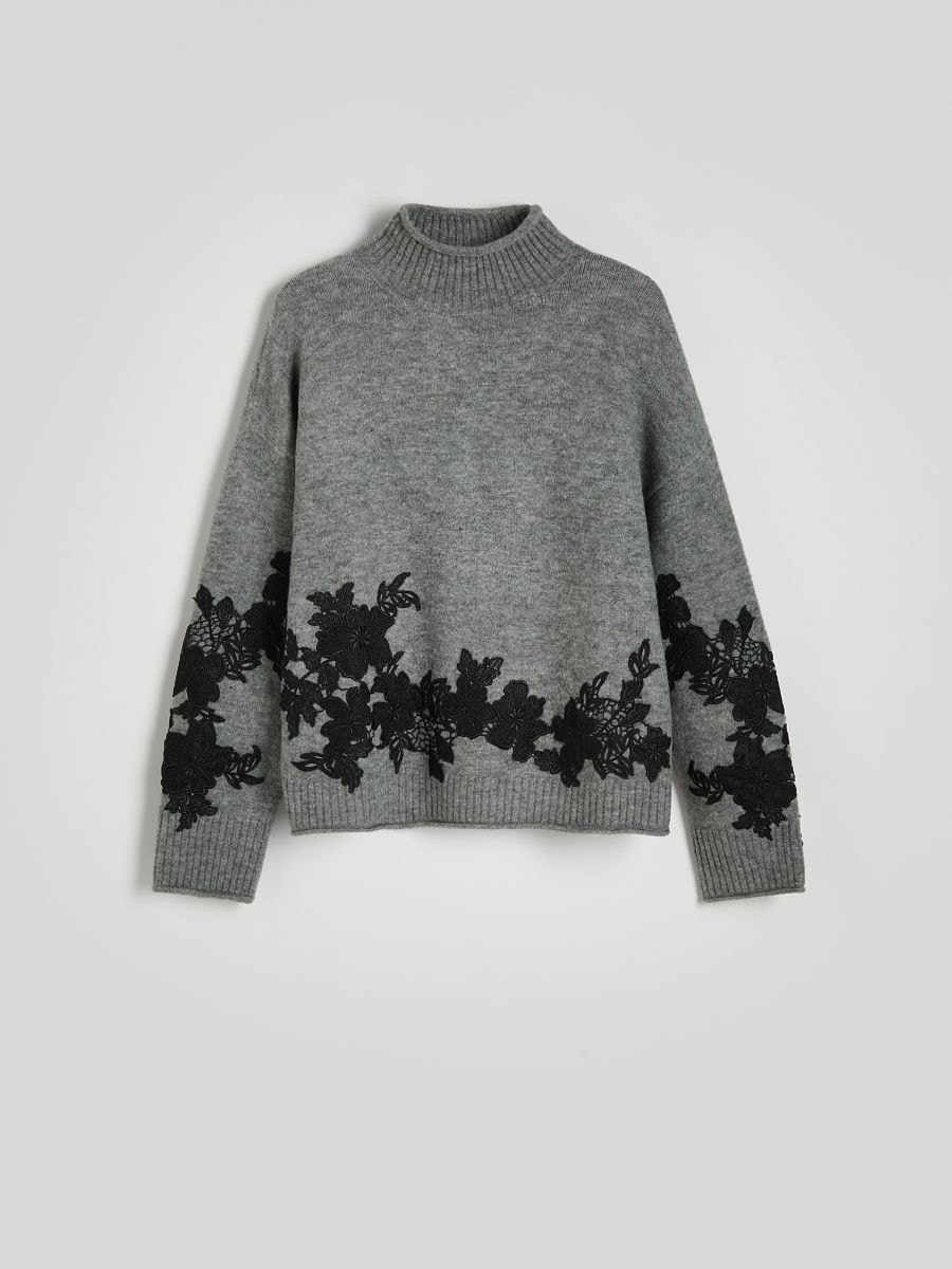 Turtleneck sweater with appliqué - mid grey - RESERVED - 4