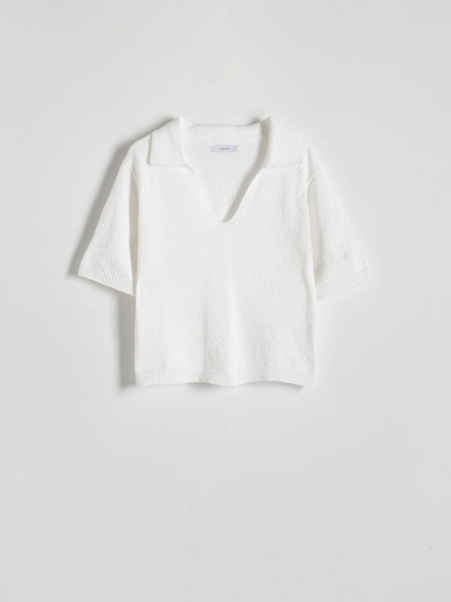 Bluza od žerseja u stilu polo majice - krem - RESERVED