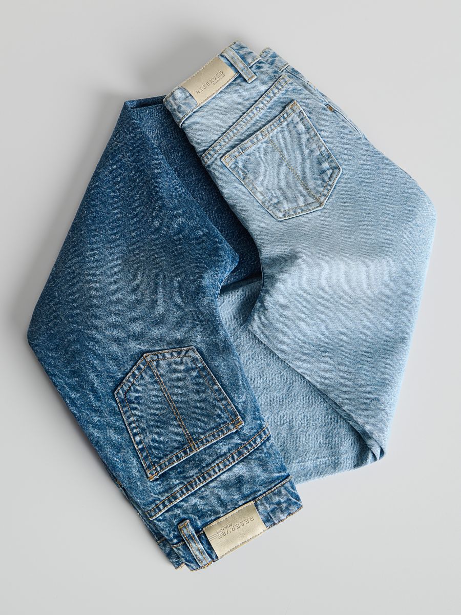 Jeansy wide leg z wysokim stanem - niebieski - RESERVED
