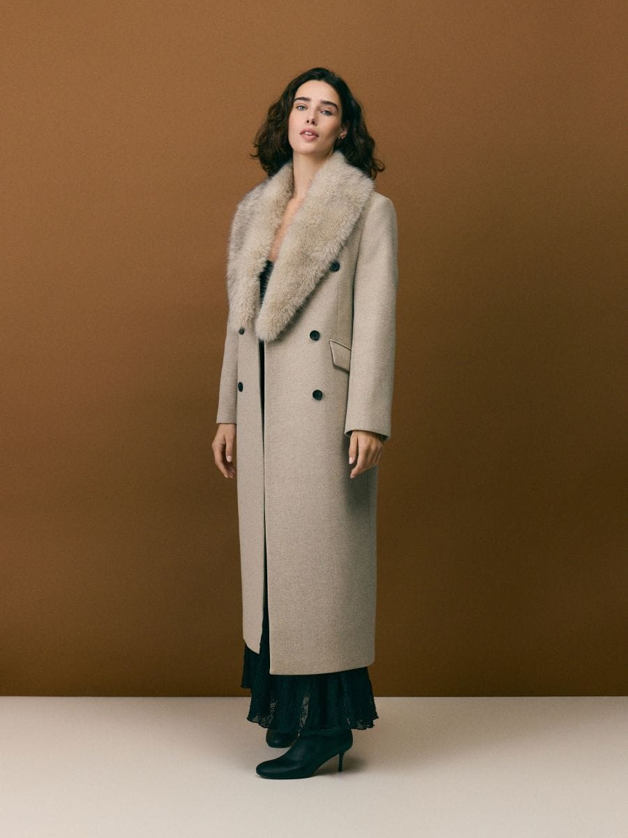 Plašč z mešanico volne - beige - RESERVED