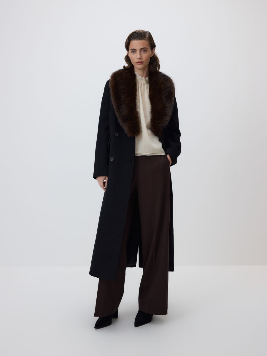 Пальто з тканини з додаванням вовни - чорний - RESERVED