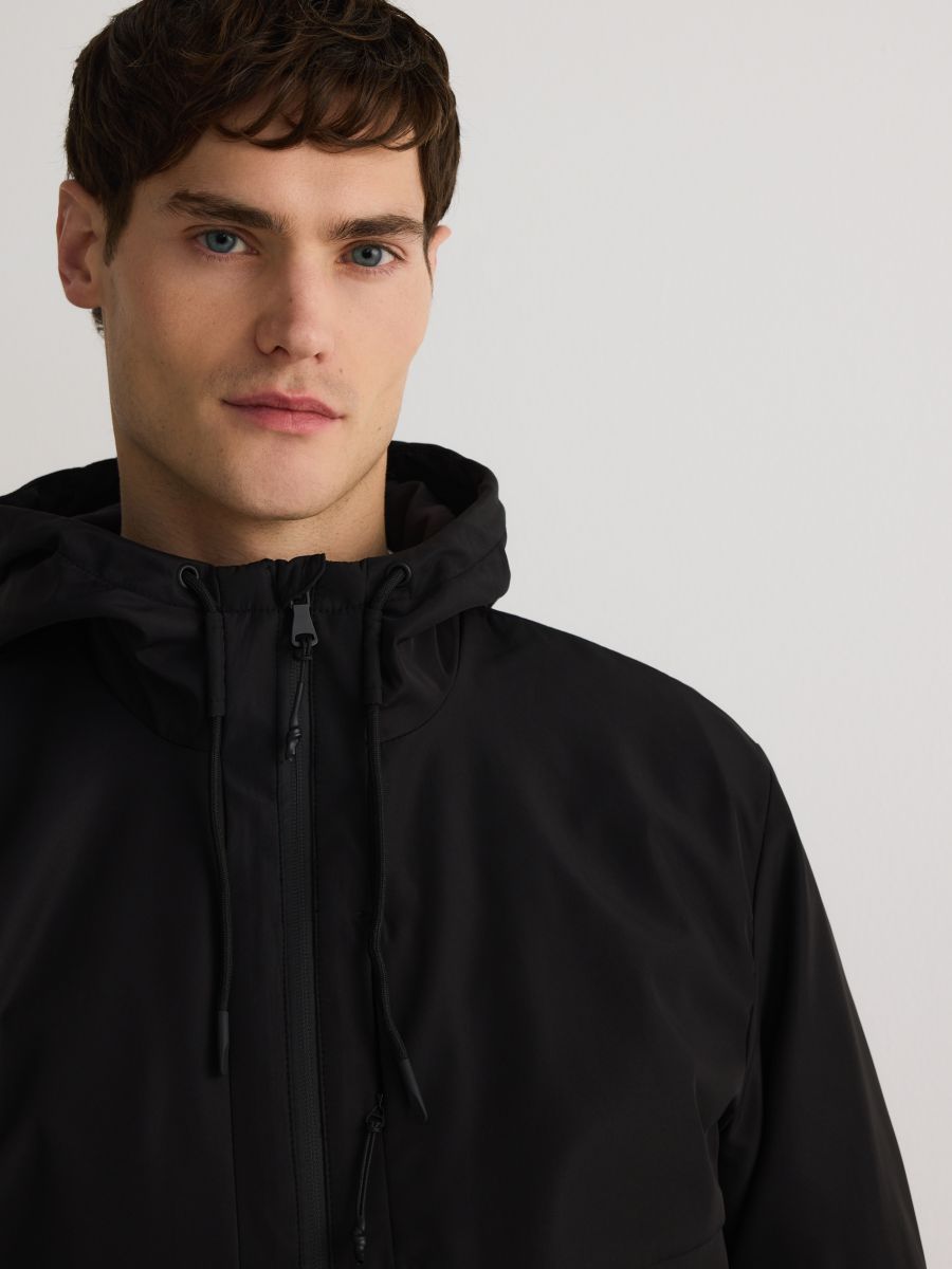 Windbreaker with hood and drawstrings Color black - RESERVED