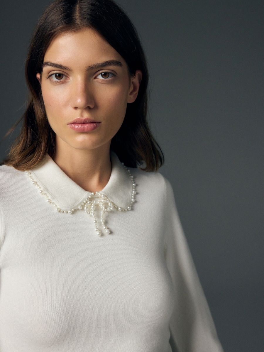 Sweater with decorative collar - nude - RESERVED - 2