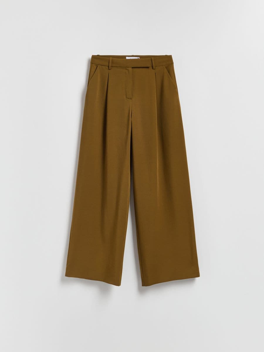 Pleated wide leg trousers - warm olive - RESERVED