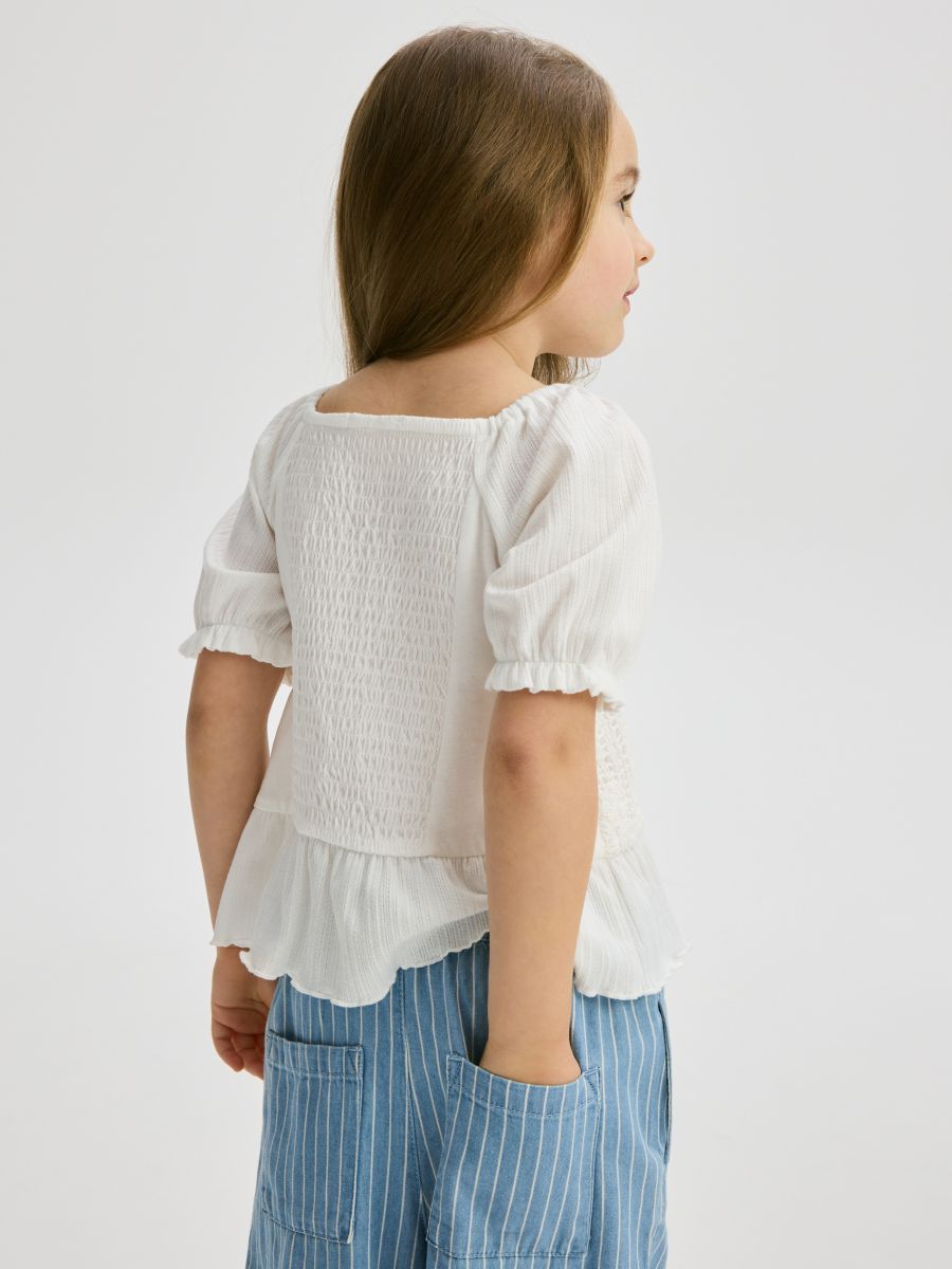 Openwork blouse with puff sleeves - cream - RESERVED - 5