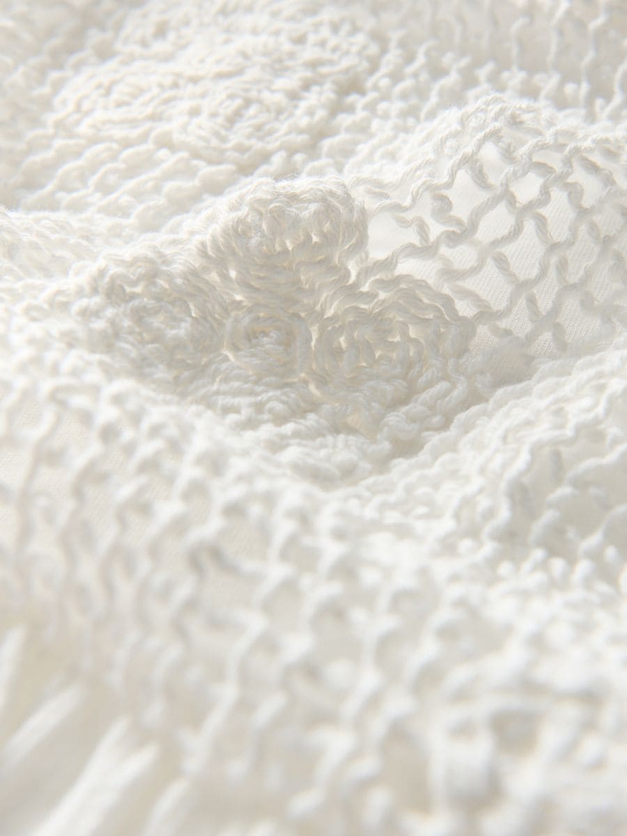 Openwork blouse with puff sleeves - cream - RESERVED - 2