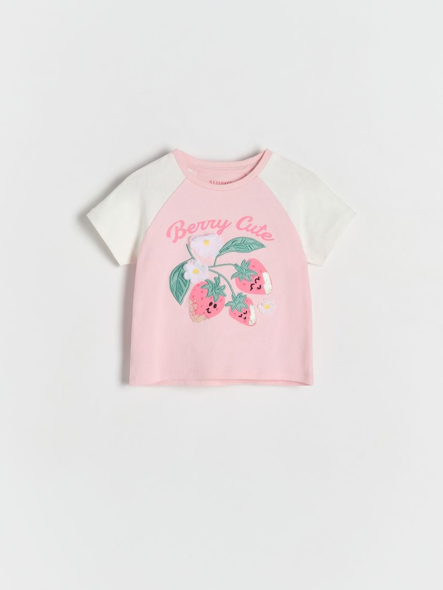 T-shirt en coton avec broderie - rose pastel - RESERVED