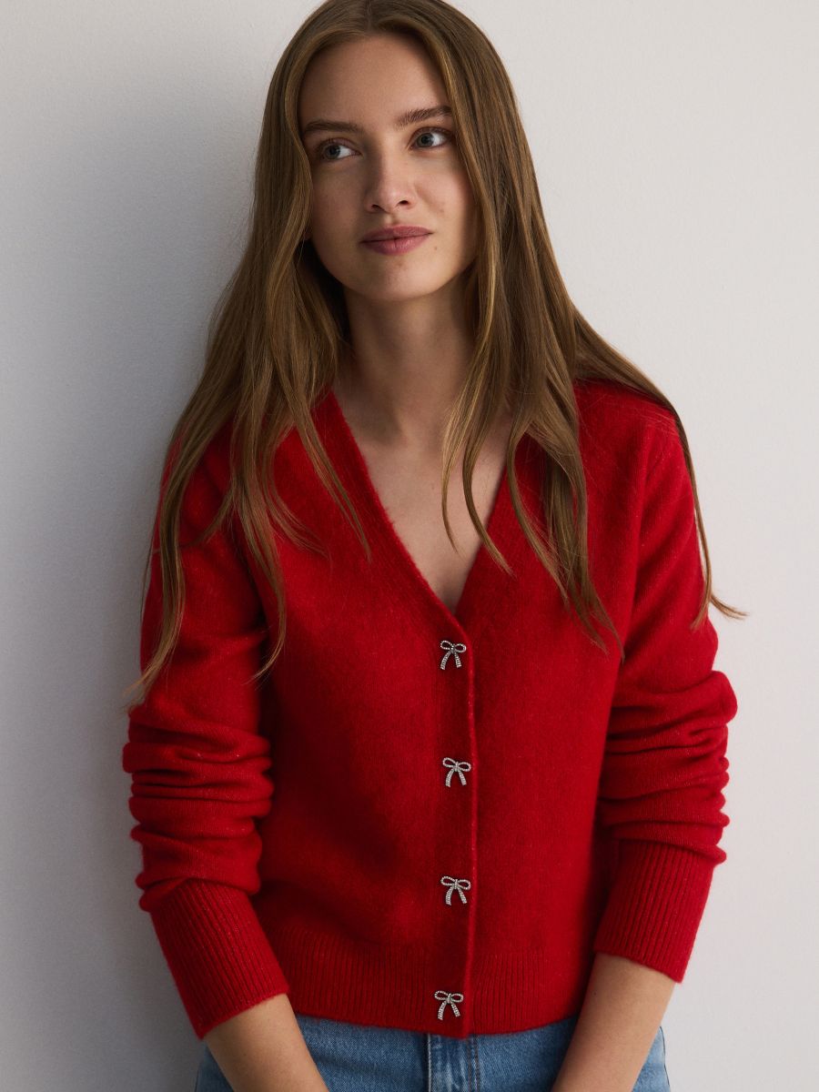 Cardigan with decorative buttons - red - RESERVED - 2