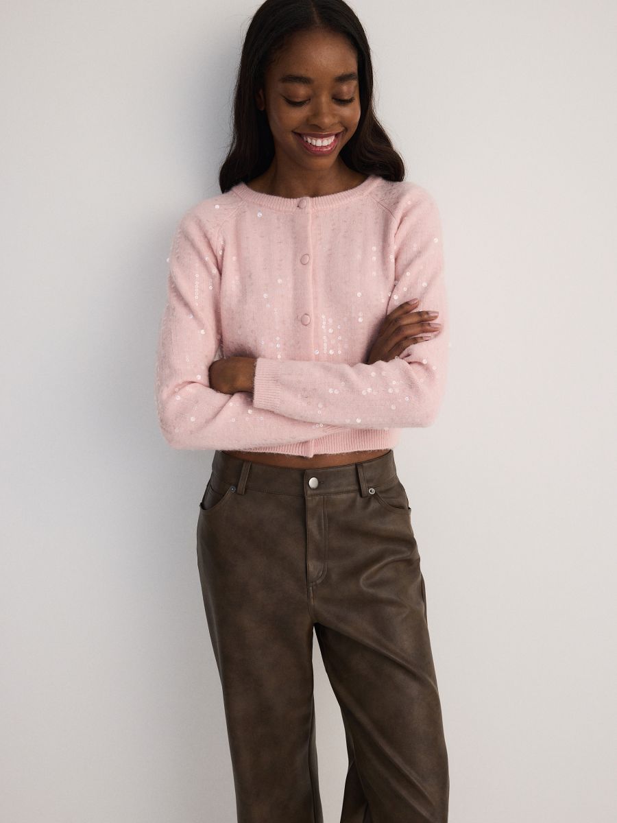 Cardigan with sequins - pink - RESERVED - 3