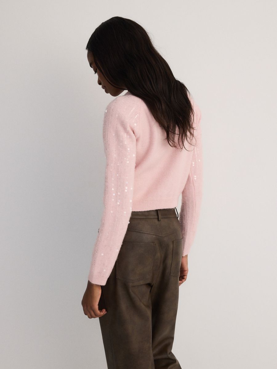 Cardigan with sequins - pink - RESERVED - 4