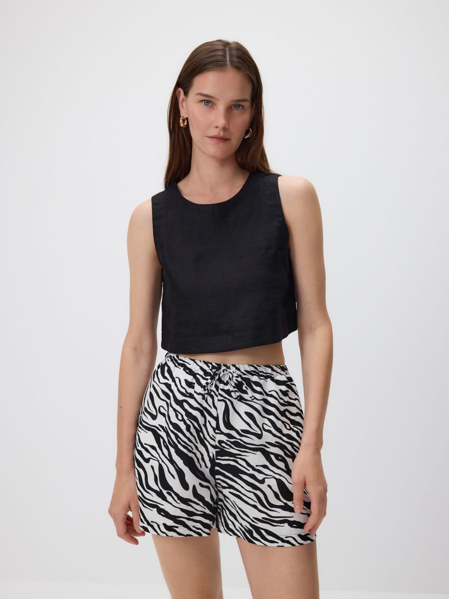 Patterned shorts with linen - cream - RESERVED - 3