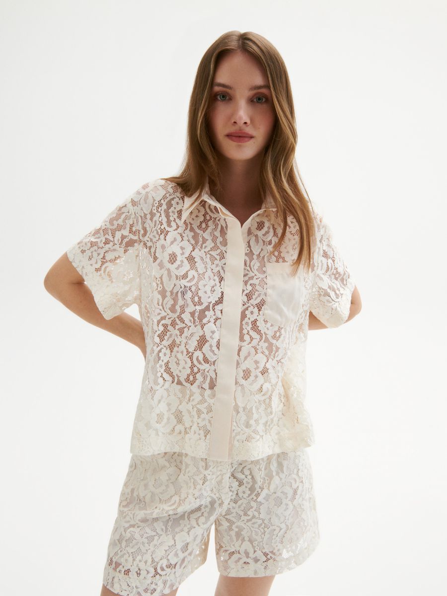 Krajková košile s vysokým podílem organické bavlny - tělová - RESERVED